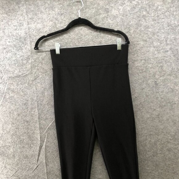 Zara High Waisted Legging Pants Womens M Black Ribbed Stretch - Picture 3 of 8